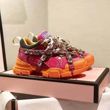 Load image into Gallery viewer, Gucci Unisex Flashtrek Sneaker with Crystals in GG Velvet with Leather 5.6 cm Heel-Pink