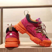 Load image into Gallery viewer, Gucci Unisex Flashtrek Sneaker with Crystals in GG Velvet with Leather 5.6 cm Heel-Pink