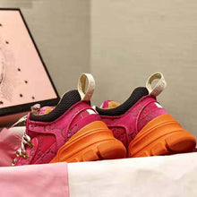 Load image into Gallery viewer, Gucci Unisex Flashtrek Sneaker with Crystals in GG Velvet with Leather 5.6 cm Heel-Pink