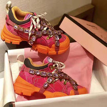 Load image into Gallery viewer, Gucci Unisex Flashtrek Sneaker with Crystals in GG Velvet with Leather 5.6 cm Heel-Pink