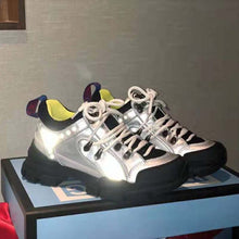Load image into Gallery viewer, Gucci Unisex Flashtrek Sneaker with Crystals in Silver Metallic Leather 5.6 cm Heel