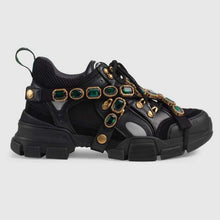 Load image into Gallery viewer, Gucci Unisex Flashtrek Sneaker with Removable Crystals in Black Leather 5.6 cm Heel
