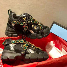 Load image into Gallery viewer, Gucci Unisex Flashtrek Sneaker with Removable Crystals in Black Leather 5.6 cm Heel