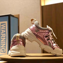 Load image into Gallery viewer, Gucci Unisex Flashtrek Sneaker with Removable Crystals in Pink Metallic Leather 5.6 cm Heel