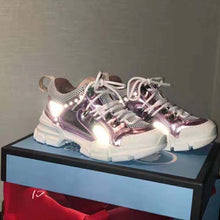 Load image into Gallery viewer, Gucci Unisex Flashtrek Sneaker with Removable Crystals in Pink Metallic Leather 5.6 cm Heel