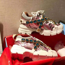 Load image into Gallery viewer, Gucci Unisex Flashtrek Sneaker with Removable Crystals in Pink Metallic Leather 5.6 cm Heel