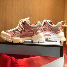 Load image into Gallery viewer, Gucci Unisex Flashtrek Sneaker with Removable Crystals in Pink Metallic Leather 5.6 cm Heel