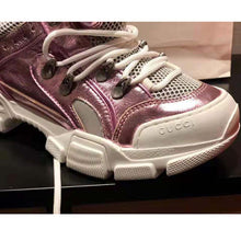 Load image into Gallery viewer, Gucci Unisex Flashtrek Sneaker with Removable Crystals in Pink Metallic Leather 5.6 cm Heel