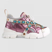Load image into Gallery viewer, Gucci Unisex Flashtrek Sneaker with Removable Crystals in Pink Metallic Leather 5.6 cm Heel