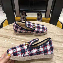 Load image into Gallery viewer, Gucci Unisex GG Check Tweed Loafer in Blue White and Red Check Tweed