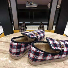 Load image into Gallery viewer, Gucci Unisex GG Check Tweed Loafer in Blue White and Red Check Tweed