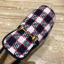Load image into Gallery viewer, Gucci Unisex GG Check Tweed Loafer in Blue White and Red Check Tweed