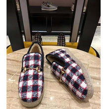 Load image into Gallery viewer, Gucci Unisex GG Check Tweed Loafer in Blue White and Red Check Tweed