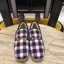 Load image into Gallery viewer, Gucci Unisex GG Check Tweed Loafer in Blue White and Red Check Tweed