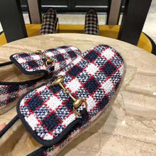 Load image into Gallery viewer, Gucci Unisex GG Check Tweed Loafer in Blue White and Red Check Tweed