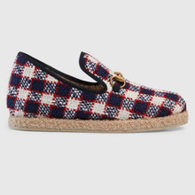 Load image into Gallery viewer, Gucci Unisex GG Check Tweed Loafer in Blue White and Red Check Tweed
