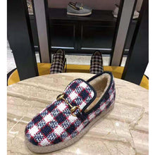 Load image into Gallery viewer, Gucci Unisex GG Check Tweed Loafer in Blue White and Red Check Tweed