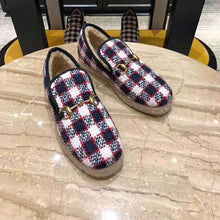 Load image into Gallery viewer, Gucci Unisex GG Check Tweed Loafer in Blue White and Red Check Tweed