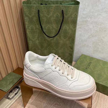 Load image into Gallery viewer, Gucci Unisex GG Embossed Sneaker White Leather Smooth Leather Lace Up Flat