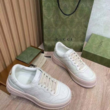 Load image into Gallery viewer, Gucci Unisex GG Embossed Sneaker White Leather Smooth Leather Lace Up Flat