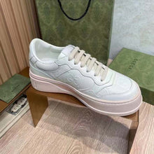 Load image into Gallery viewer, Gucci Unisex GG Embossed Sneaker White Leather Smooth Leather Lace Up Flat