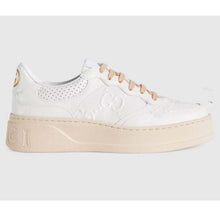 Load image into Gallery viewer, Gucci Unisex GG Embossed Sneaker White Leather Smooth Leather Lace Up Flat