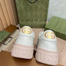 Load image into Gallery viewer, Gucci Unisex GG Embossed Sneaker White Leather Smooth Leather Lace Up Flat