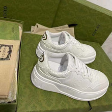 Load image into Gallery viewer, Gucci Unisex GG Embossed Sneaker White Smooth Leather Lace Up Flat