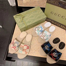 Load image into Gallery viewer, Gucci Unisex GG Espadrille Slides Multicolor GG Linen Canvas 2cm Heel
