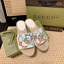 Load image into Gallery viewer, Gucci Unisex GG Espadrille Slides Multicolor GG Linen Canvas 2cm Heel