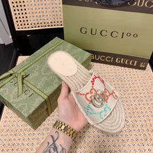 Load image into Gallery viewer, Gucci Unisex GG Espadrille Slides Multicolor GG Linen Canvas 2cm Heel