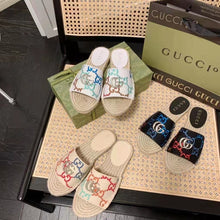 Load image into Gallery viewer, Gucci Unisex GG Espadrille Slides Multicolor GG Linen Canvas 2cm Heel