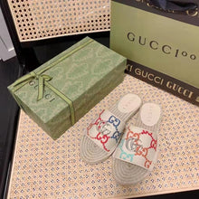 Load image into Gallery viewer, Gucci Unisex GG Espadrille Slides Multicolor GG Linen Canvas 2cm Heel