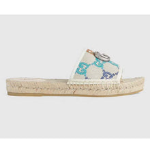 Load image into Gallery viewer, Gucci Unisex GG Espadrille Slides Multicolor GG Linen Canvas 2cm Heel