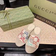 Load image into Gallery viewer, Gucci Unisex GG Espadrille Slides Multicolor GG Linen Canvas 2cm Heel