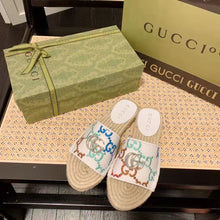 Load image into Gallery viewer, Gucci Unisex GG Espadrille Slides Multicolor GG Linen Canvas 2cm Heel