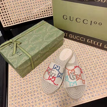 Load image into Gallery viewer, Gucci Unisex GG Espadrille Slides Multicolor GG Linen Canvas 2cm Heel