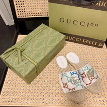 Load image into Gallery viewer, Gucci Unisex GG Espadrille Slides Multicolor GG Linen Canvas 2cm Heel