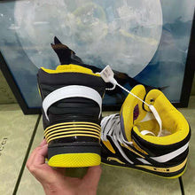 Load image into Gallery viewer, Gucci Unisex GG Gucci Basket Sneaker Black Demetra Rubber Interlocking Grey Mesh