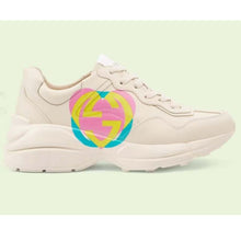 Load image into Gallery viewer, Gucci Unisex GG Rhyton Heart Sneaker Ivory Leather Interlocking G Low 5 cm Heel