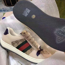 Load image into Gallery viewer, Gucci Unisex GG Screener Sneaker Beige Navy Leather Canvas Low 4 cm Heel