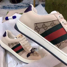 Load image into Gallery viewer, Gucci Unisex GG Screener Sneaker Beige Navy Leather Canvas Low 4 cm Heel