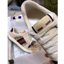 Load image into Gallery viewer, Gucci Unisex GG Screener Sneaker Beige Navy Leather Canvas Low 4 cm Heel