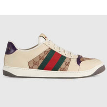Load image into Gallery viewer, Gucci Unisex GG Screener Sneaker Beige Navy Leather Canvas Low 4 cm Heel