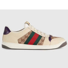 Load image into Gallery viewer, Gucci Unisex GG Screener Sneaker Beige Navy Leather Canvas Low 4 cm Heel
