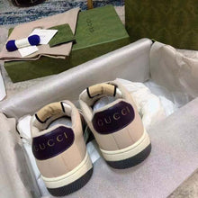 Load image into Gallery viewer, Gucci Unisex GG Screener Sneaker Beige Navy Leather Canvas Low 4 cm Heel