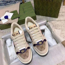 Load image into Gallery viewer, Gucci Unisex GG Screener Sneaker Beige Navy Leather Canvas Low 4 cm Heel