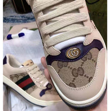 Load image into Gallery viewer, Gucci Unisex GG Screener Sneaker Beige Navy Leather Canvas Low 4 cm Heel