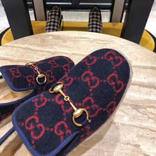 Load image into Gallery viewer, Gucci Unisex GG Wool Loafer in Blue and Red GG Wool