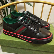 Load image into Gallery viewer, Gucci Unisex Gucci Tennis 1977 Sneaker Black Leather Green Red Web Flat